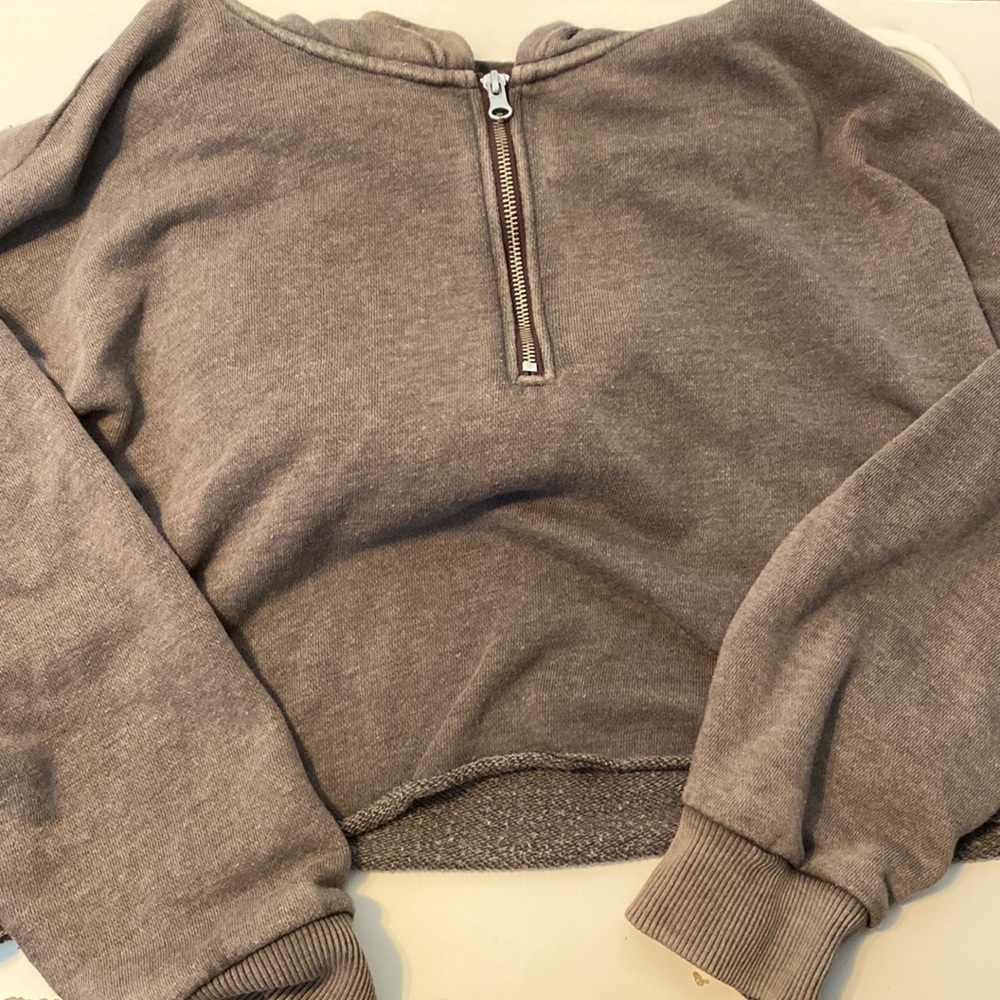 Aerie smoked brown cropped half zip sweater